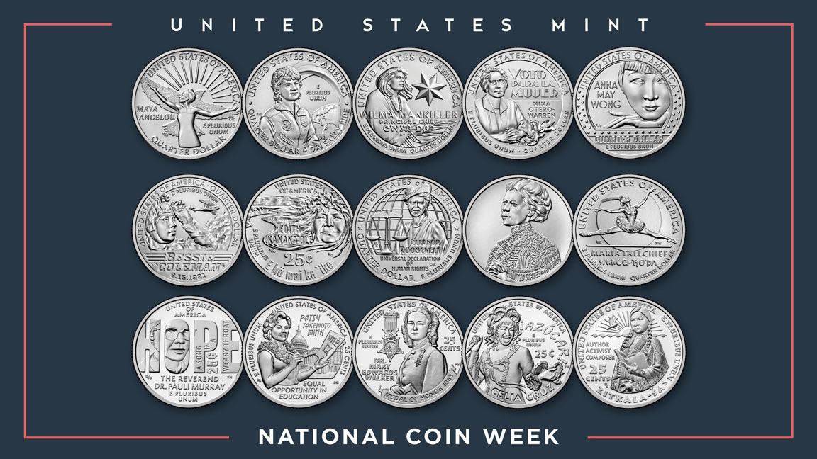 usmint's tweet image. As time passes, cultural shifts drive society ➡️, changing perspectives along the way. Explore the evolution of women's representation on U.S. coins &amp;amp; embrace diversity through the American Women Quarters™ Program.  bit.ly/3f3lIQU 🪙💪 #HerQuarter #NationalCoinWeek