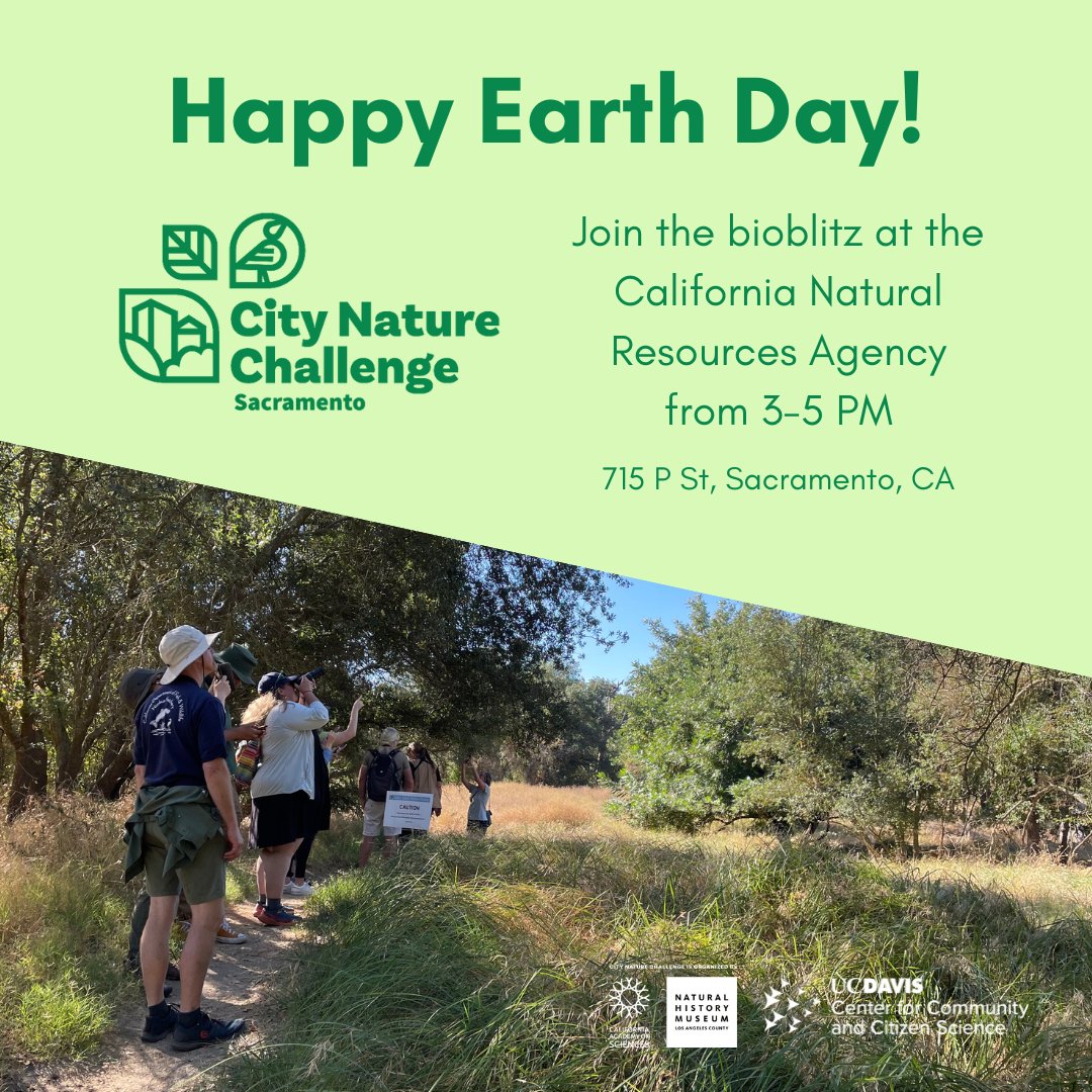 City Nature Challenge Sacramento (@cncsacramento) on Twitter photo Celebrate our amazing planet with us today! Find the CNC Sacramento Region team at the California Natural Resources Agency building in downtown Sac. Bioblitz with us & <a href="/CaliforniaDFW/">California Department of Fish and Wildlife</a> from 3-5 PM in preparation for the @citnatchallenge. The CNC starts THIS Friday 4/26! Celebrate our amazing planet with us today! Find the CNC Sacramento Region team at the California Natural Resources Agency building in downtown Sac. Bioblitz with us & <a href="/CaliforniaDFW/">California Department of Fish and Wildlife</a> from 3-5 PM in preparation for the @citnatchallenge. The CNC starts THIS Friday 4/26!