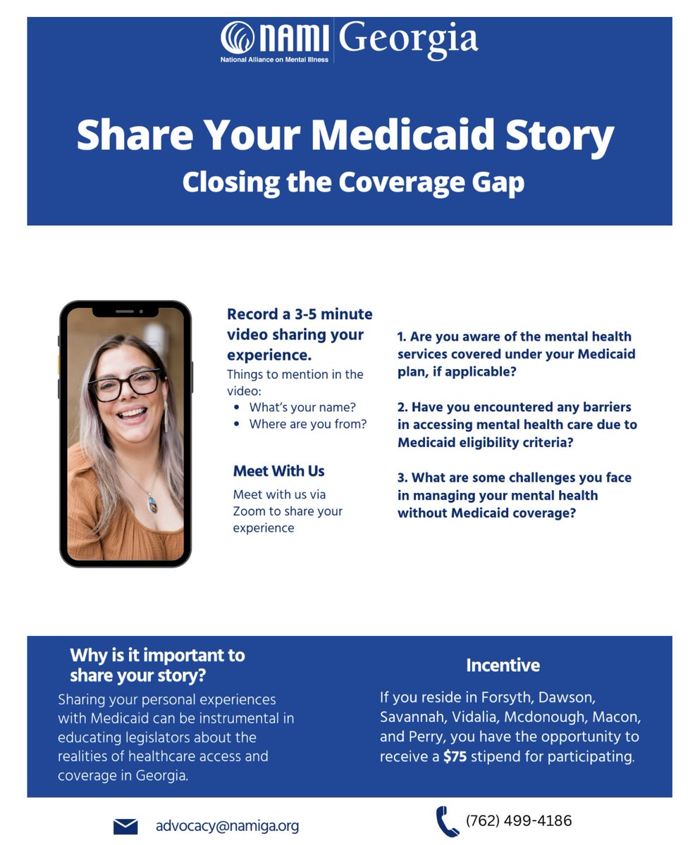 namigeorgia's tweet photo. Your story can make the difference to help Georgia close the coverage gap which will save lives and support equitable healthcare access for all Georgians! Read the flyer to see if you can receive $75 for sharing!
#ClosetheCoverageGap
#CoverGA #gapol https://t.co/atLS5y0LyY