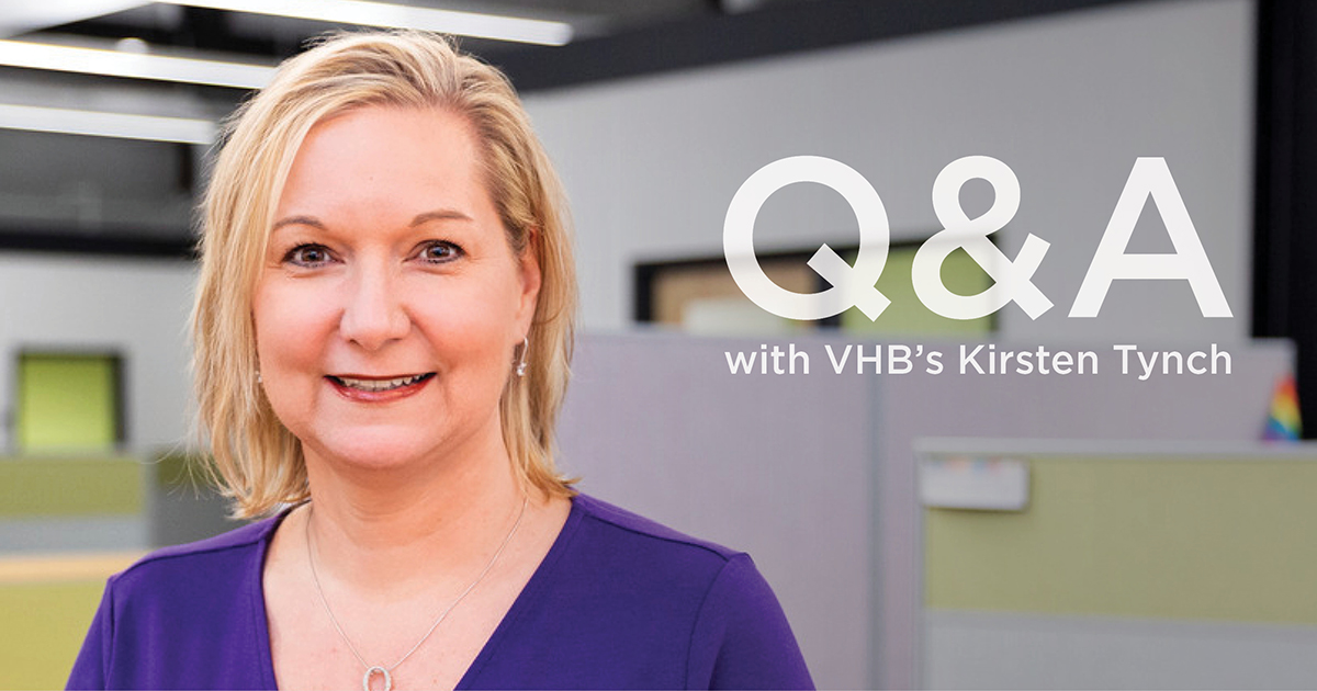 Kirsten Tynch, VHB's #Transportation Market Lead in #Virginia, plays a pivotal role in shaping mobility & safety within transportation networks across the state. We sat down with Kirsten to learn about future trends & challenges: bit.ly/3WaOxRY. #OurPeopleMakeUsGreat