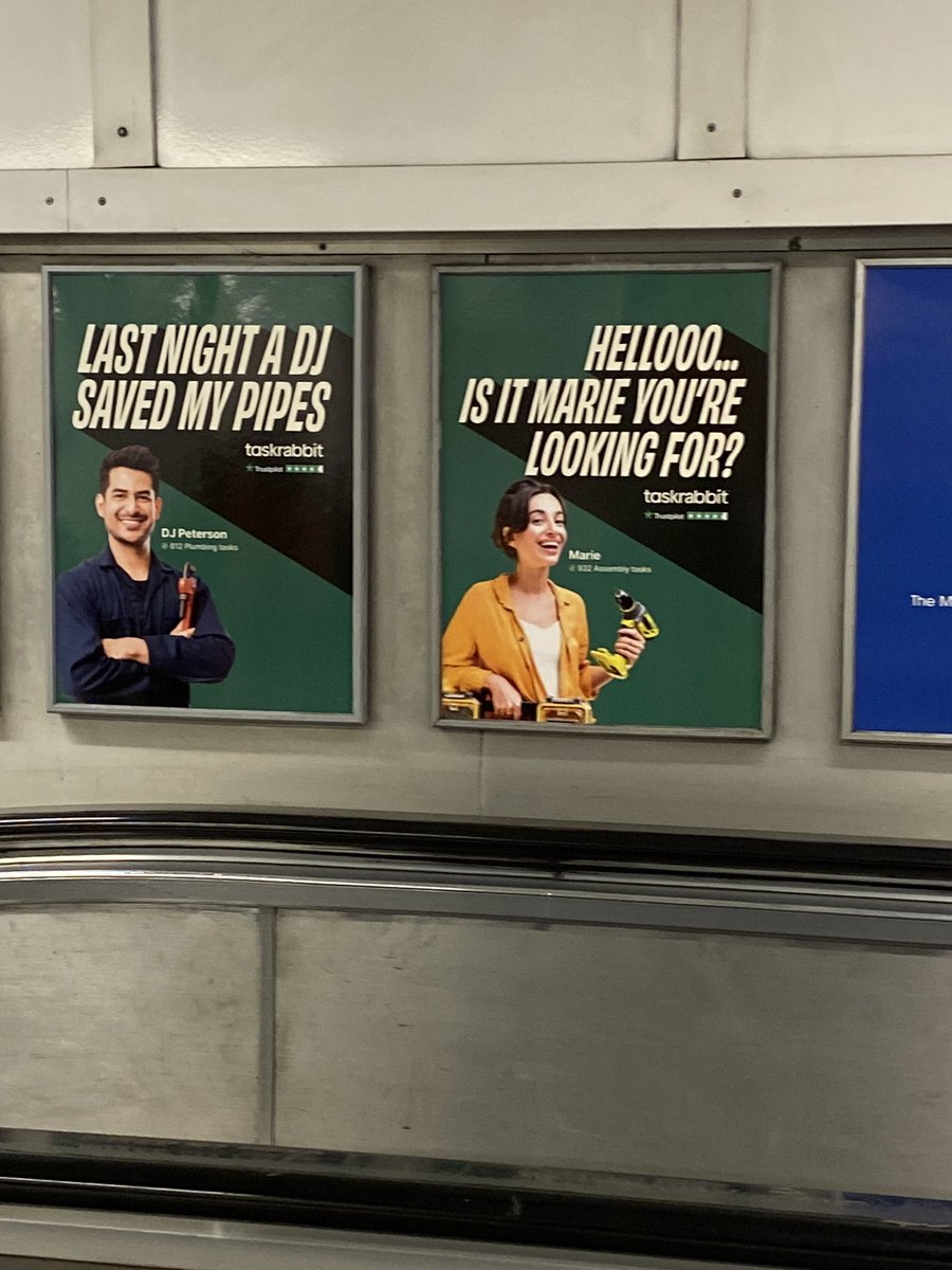 Wonderfully fun copywriting spotted on the tube. Always know it’s good when you sing it in your head🎶🪩. (Excited, slightly blurry escalator shot.) #CopywritersUnite #taskrabbit