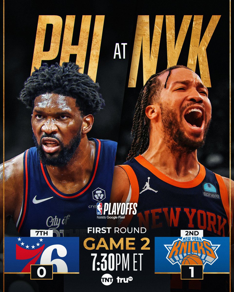 Coming off a thrilling opener at MSG... Embiid and Maxey combined for 62. Brunson, Hart and McBride each scored 20+. Who takes Game 2? Find out tonight at 7:30pm/et on TNT!