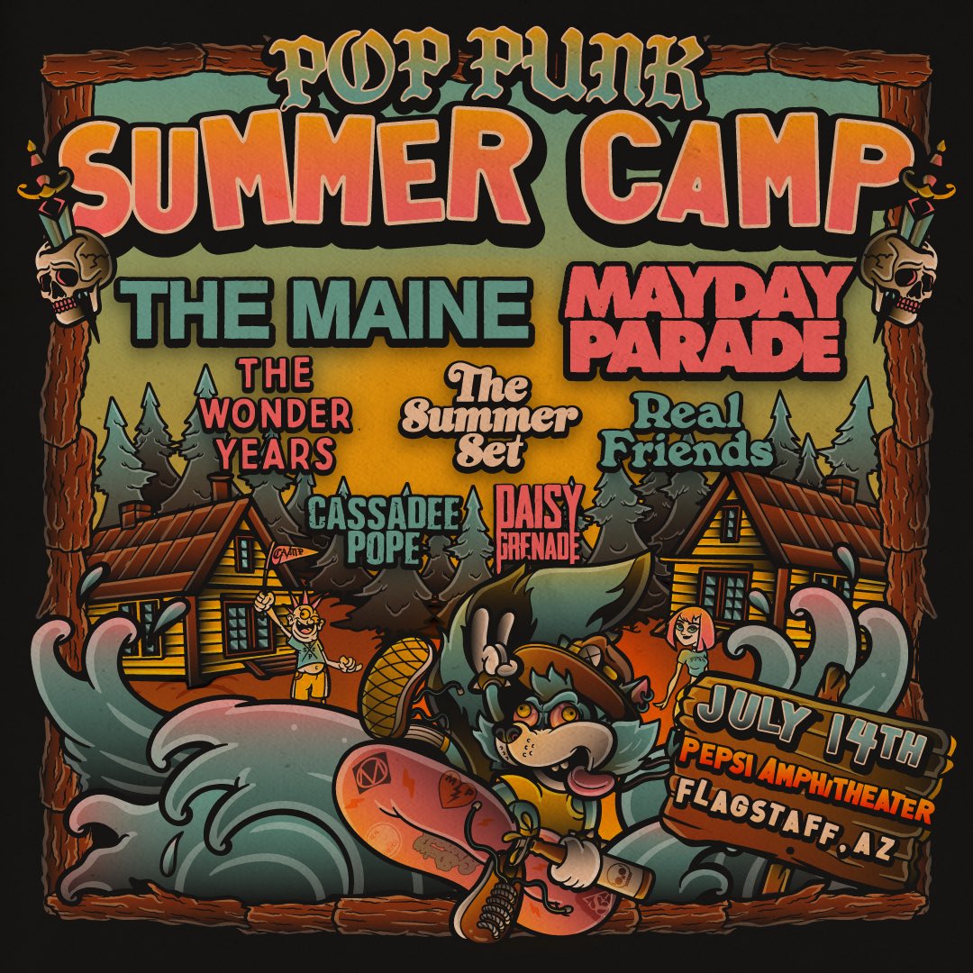 Good morning, campers! 🏕️ We’re psyched to join @themaine and so many other friends for July’s @poppunksmmrcmp at the @PepsiAmpFlag in Flagstaff, AZ.

Use code SMORES to grab early pre-sale tickets beginning Wednesday, 4/24 at 10am PT at maydayparade.com.