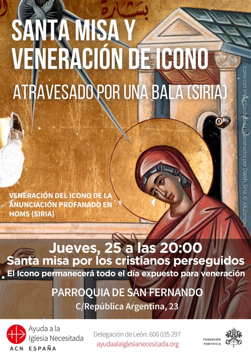 Misa y conferencia con veneración del icono profanado en #Homs, en #pontevedra @DioceseSantiago  ayudaalaiglesianecesitada.org/evento/santa-m…