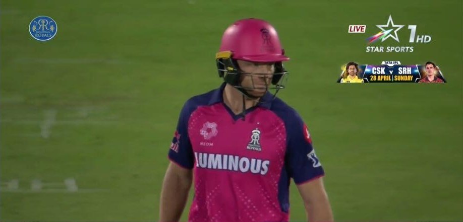 Jos Buttler dismissed for 35 in 25 balls.