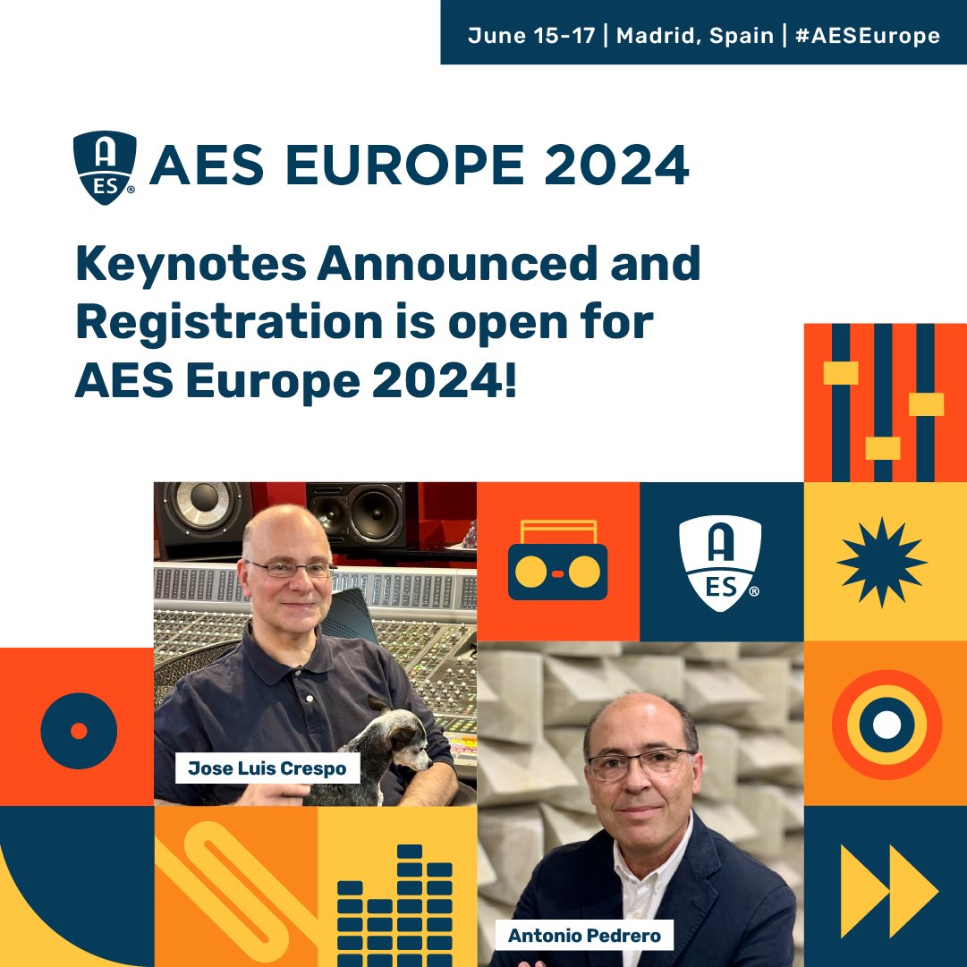 Madrid is heating up! Jose Luis Crespo and Antonio Pedrero will be at AES Europe 2024 as keynote speakers with Xavier Serra as the convention’s Richard C. Heyser Memorial Lecturer. Early bird registration is open now! aeseurope.com #AESEurope