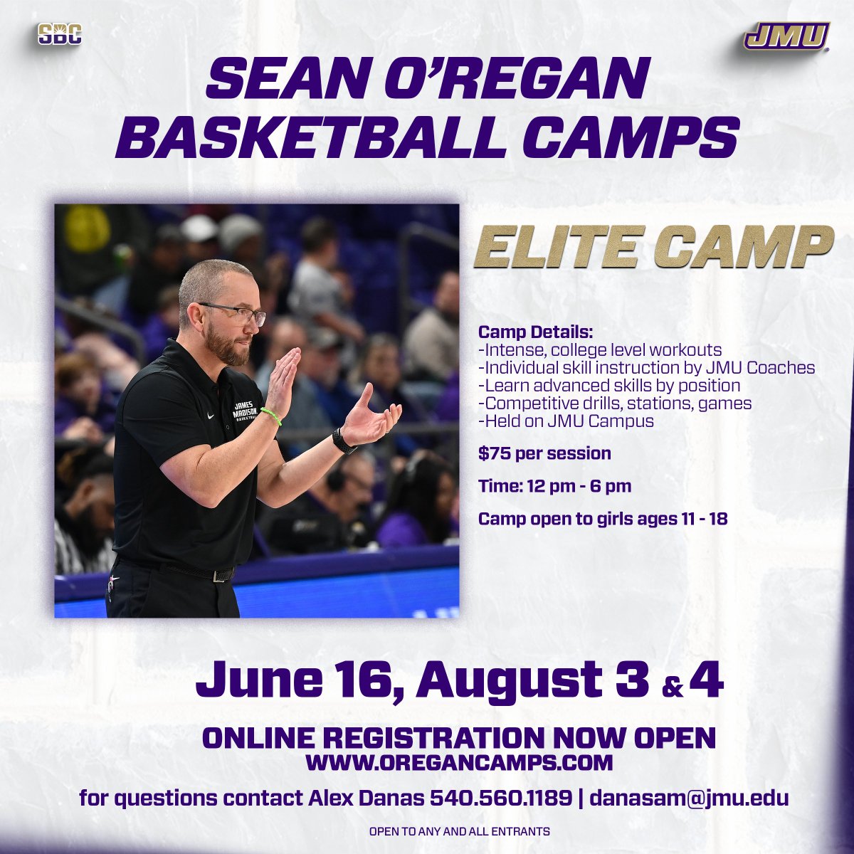We want YOU at our elite camp! Engage in informative workouts and skill sessions with our staff ⬇️ 🗓️ June 16, August 3 & 4 🏀 Ages 11-18 🔗 bit.ly/4cUOSOB 📧 danasam@jmu.edu #GoDukes