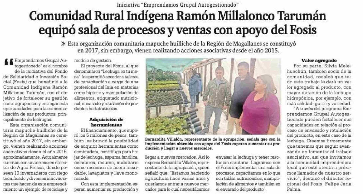 🇨🇱🤜🏾🤛🏾 Desde @FOSIS_Mag se dio un importante apoyo a la comunidad Ramón Millalonco Tarumán, para que fortalezcan su producción de alimentos de forma asociativa. 

#ChileAvanzaContigo #QueSeSepa