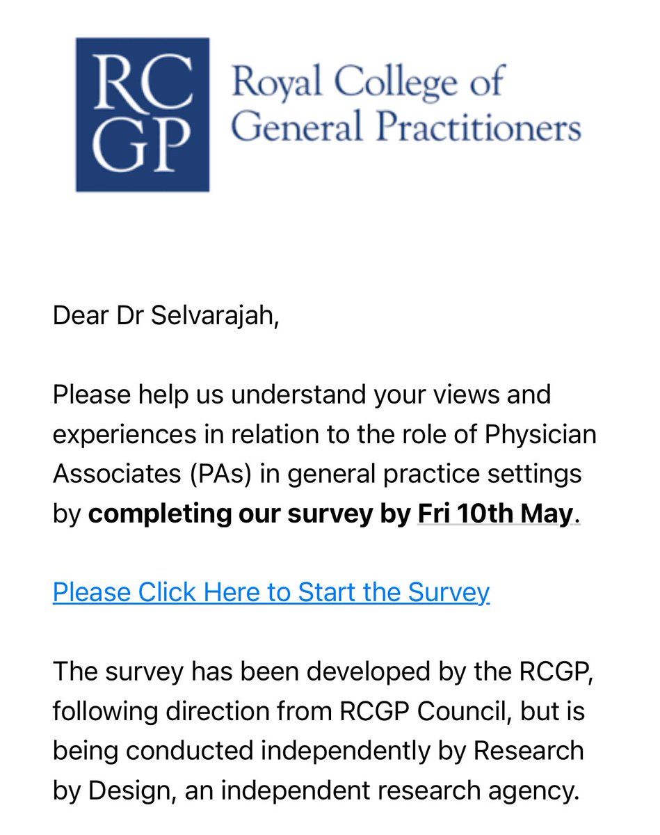 RCGP PA survey has been sent to members today. It will conducted and analysed independently to help update policy. Please give your input if you are an @rcgp member. Really important to hear from all GPs. 🙏🏾