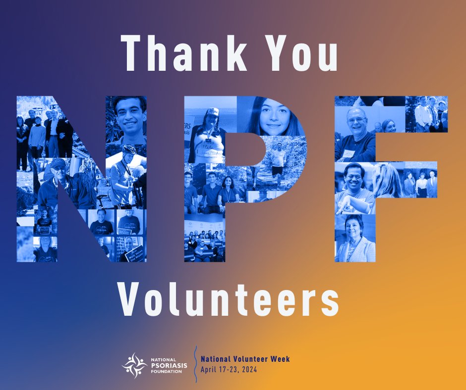 Happy #NationalVolunteerWeek! This week we are so excited to highlight our incredible volunteers and hear about the different reasons why they give their time and talents to this community. Visit our website to read about some incredible NPF volunteers: psoriasis.org/volunteer/