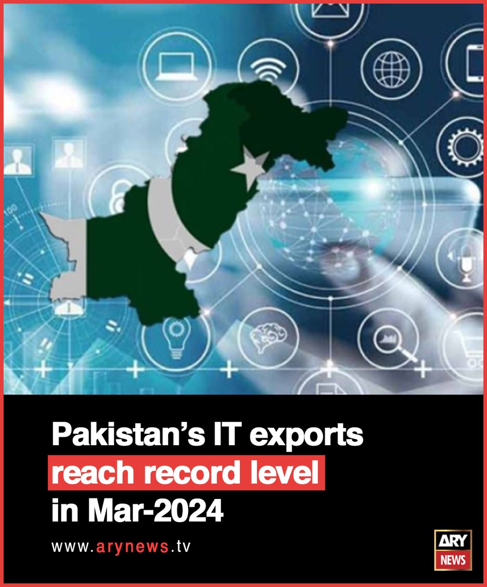 Pakistan’s IT exports reach record level in Mar-2024 More details: arynews.tv/pakistans-it-e… #ARYNews