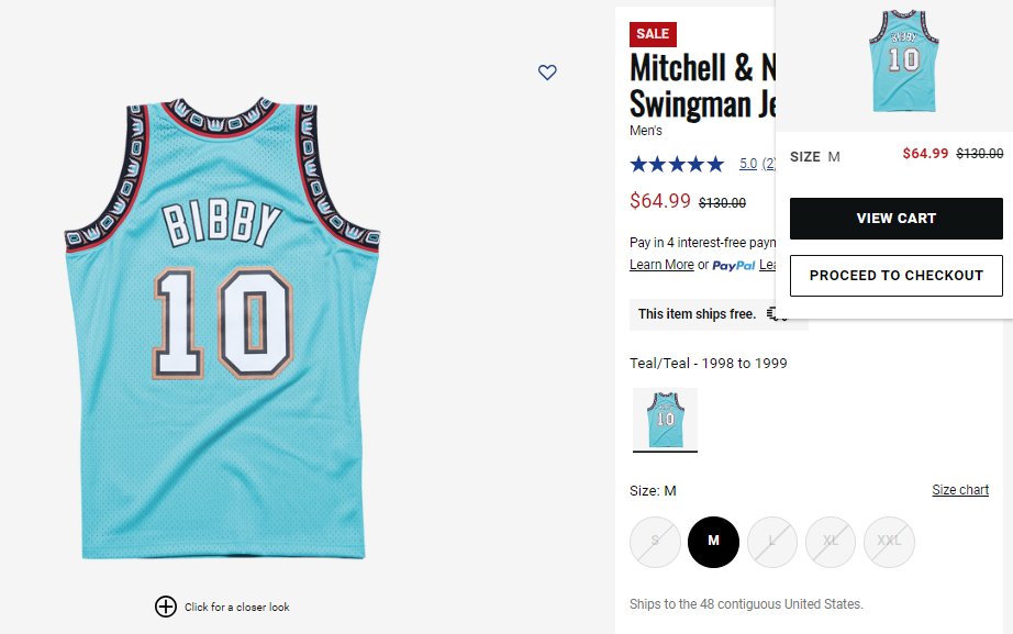 Ad: Sale $64.99 + FREE shipping - Mitchell & Ness Grizzlies Bibby Jersey Size M. Retail $130 -> howl.me/cl6etI26kim