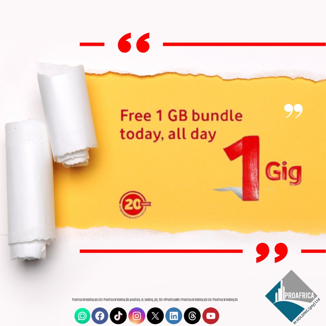 This giveaway will run until Friday 
1. follow, invite, and share all our pages( Facebook, Instagram, X, and TikTok) and WhatsApp channel.
2. 5 followers will win 1gb data each day until Friday,26th April, 2024.
3. Mention your friends
4. between 7am_12pm daily 
Send us proof