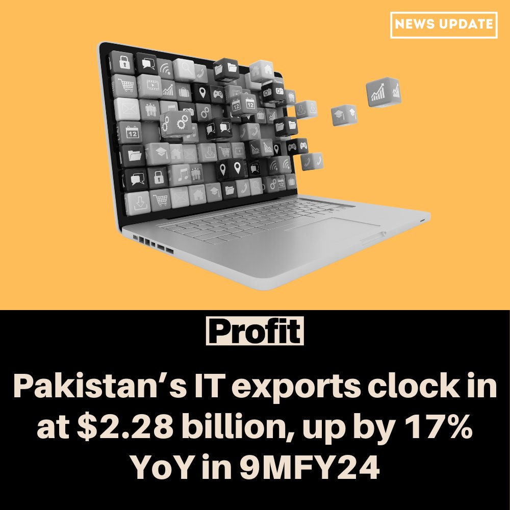 March 2024 posts highest-ever monthly IT exports of $306 million which are also higher than the last 12-month average of $238 million. Read: profit.pakistantoday.com.pk/2024/04/22/pak…