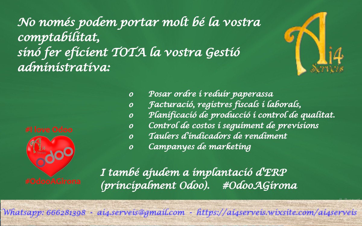 Nosaltres no tenim despatxos de luxe i ostentació,

perquè el nostre luxe es poder dir que aconseguim l’èxit dels projectes en els que col·laborem

Aportem les millors solucions administratives segons la vostra necessitat
Per urgències, o amb periodicitat programada
#SolucionsAi4