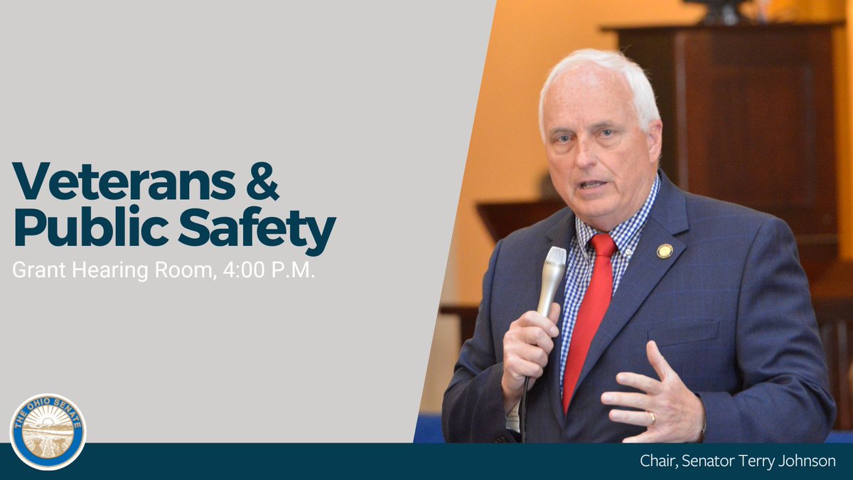 4:00PM: Veterans and Public Safety Committee led by @DrTerryAJohnson meets in the Grant Hearing Room. Watch live on @TheOhioChannel: bit.ly/4ahMTCh