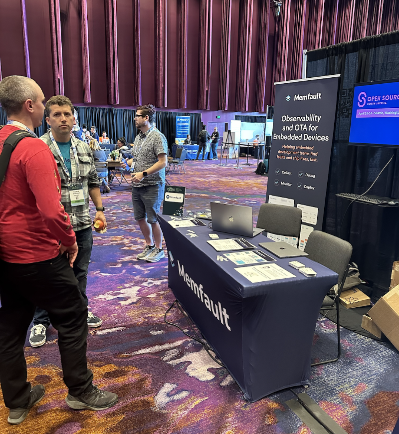 Memfault's tweet photo. Thanks to all who visited our booth last week &amp; joined @sarfata's talk on #embeddedlinux at #EmbeddedOSSummit. 

We had the pleasure of #networking with Google, Toyota, John Deere, and many other companies! Shoutout to @ZephyrIoT &amp; @linuxfoundation for another amazing event! 🚀 https://t.co/n1s6XBpuST