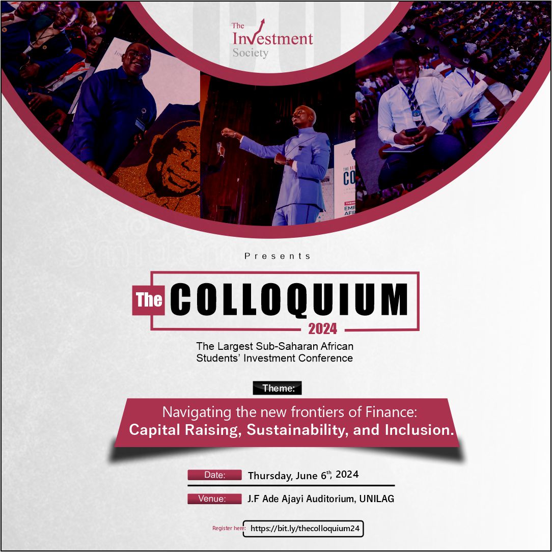 Prepare to embark on an innovative journey at THE COLLOQUIUM 2024! Join us on June 6th, 2024, at @UnilagNigeria, as we delve into 'Navigating The New Frontiers of Finance: Capital Raising, Sustainability, and Inclusion'🚀💼 🔗bit.ly/thecolloquium24 #Thecolloquium2024 #June6