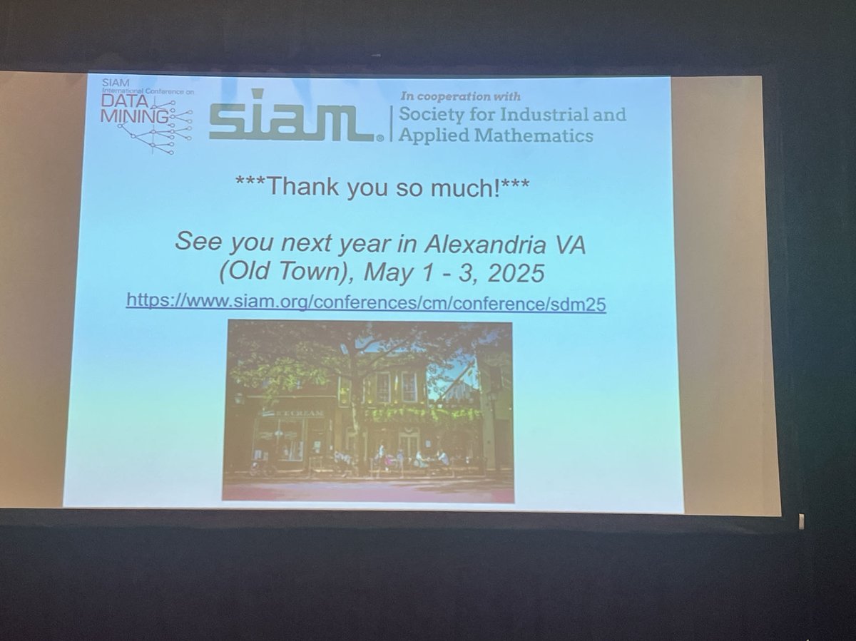 ✨ Wrapping up an incredible #SIAMSDM24! 🚀 Massive thanks to the organizers for their hard work and dedication in making SDM24 a success. Huge appreciation to all presenters for sharing their expertise with our DM community! See you in SDM25! #ConferenceWrapUp #SeeYouNextYear 👋