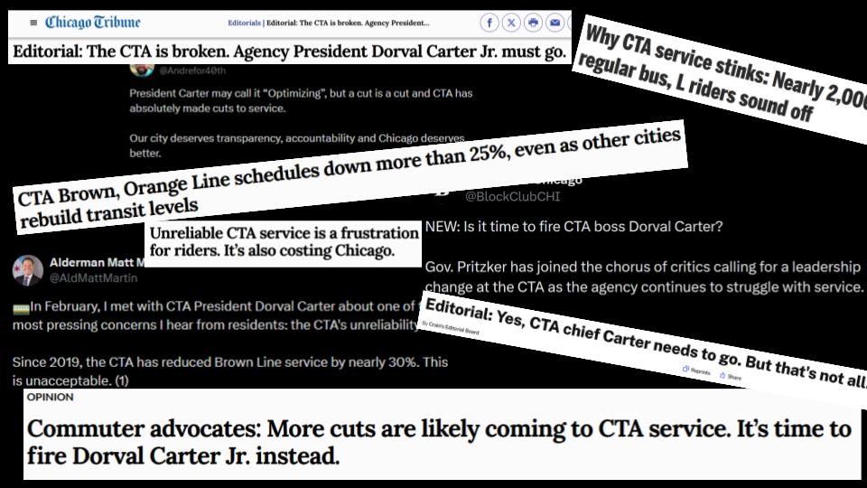 SierraChicago's tweet photo. Sierra Club Chicago is joining the call for new leadership at CTA. The decline in service, reliability, transparency, and oversight is shameful. Dorval Carter has promised improvement for years while delivering nothing but cuts and scandals. @ChicagosMayor #FireDorval #twill https://t.co/h2kVTvrBni