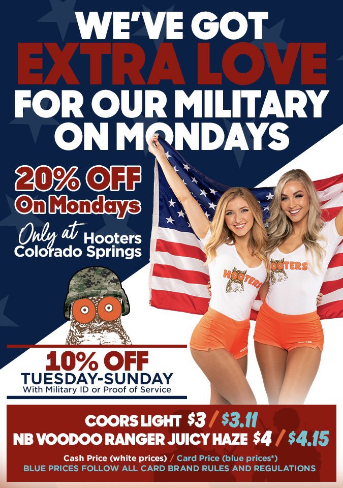 Military Monday at Hooters Colorado Springs! 🇺🇸 #MilitaryMonday