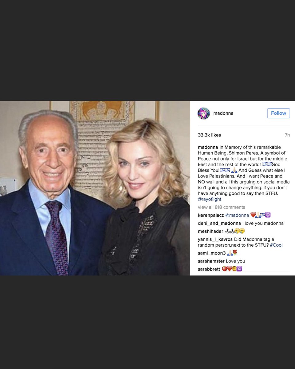 American singer Madonna (@madonna) supports Israel.