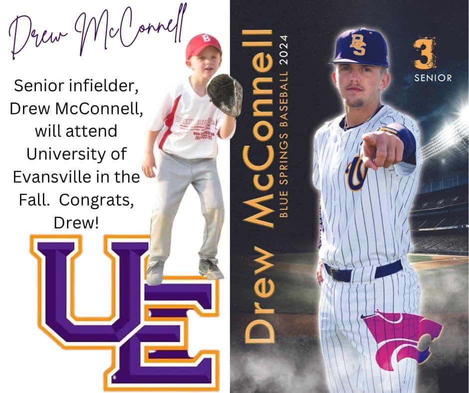 Another three-year starter, Drew McConnell has played nearly every game at SS over the last few years and will be playing D1 baseball at the University of Evansville this fall. Drew also has the record for the most career walks by any hitter in BSHS history. Congrats, Drew!