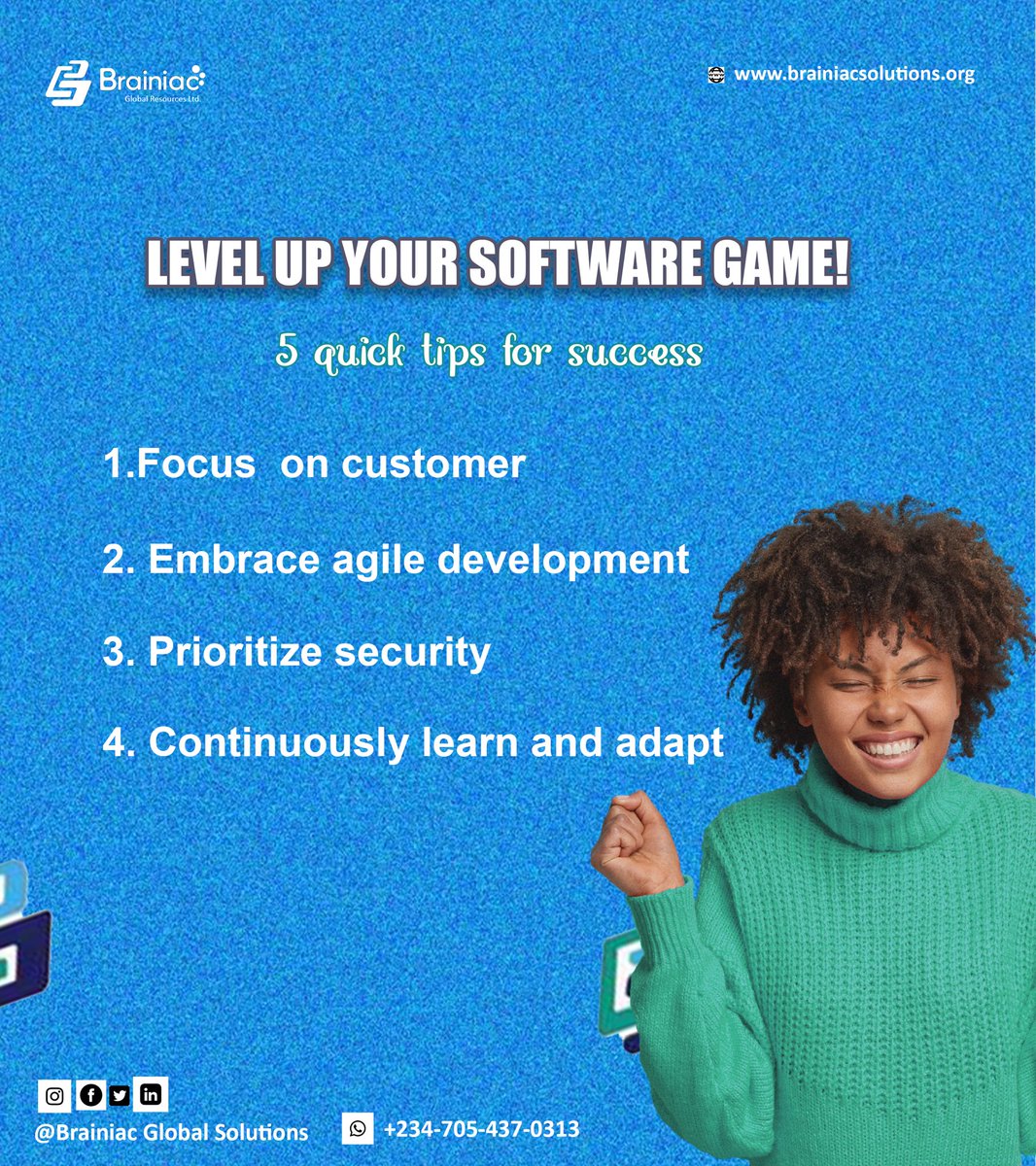 Master the Code: Elevate Your Software Skills with These 5 Key Principles!

#SoftwareSuccess #CustomerFirst #AgileDevelopment #SecurityPriority #ContinuousLearning #CodeMastery #brainiacglobal
