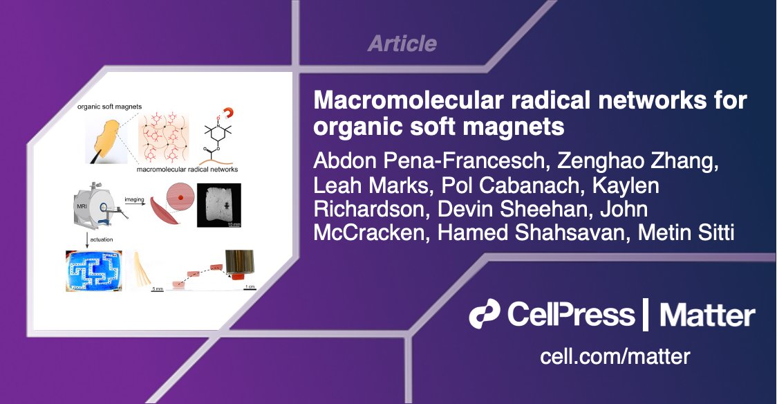 Metin Sitti and colleagues present organic soft magnets from polymer networks in #MatterIssue58! @metin_sitti @MPI_IS @kocuniversity Read more: cell.com/matter/abstrac…