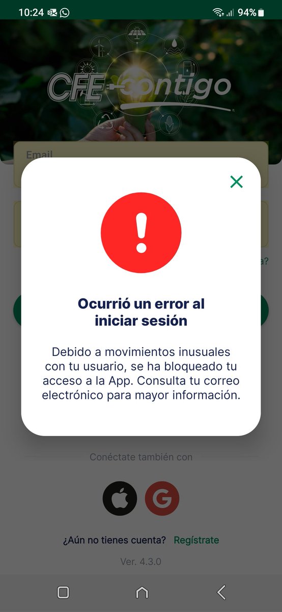 JLAYAZ's tweet photo. @CFEmx Buen día se me bloqueo la aplicación de CFEcontigo que puedo hacer para desbloquearla https://t.co/mqa2QkCU8a