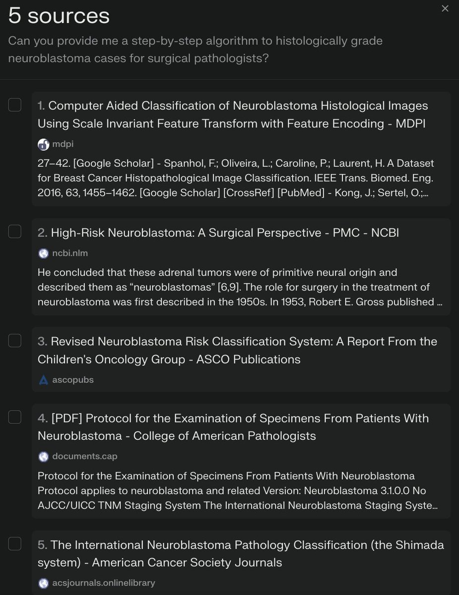 Prompt: 'Can you provide me a step-by-step algorithm to histologically grade neuroblastoma cases for surgical pathologists?'
#PathX thoughts? Is this accurate/practical? Original link from #perplexityai below 👇
🔗 perplexity.ai/search/Can-you…
#pedipath #AI #pathology #pathologists