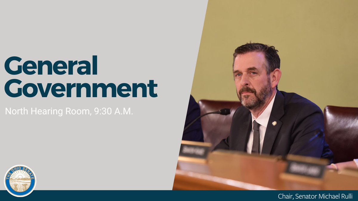 9:30AM: General Government Committee led by Chair Rulli meets in the North Hearing Room. Tune in on @TheOhioChannel: bit.ly/4aMdac5