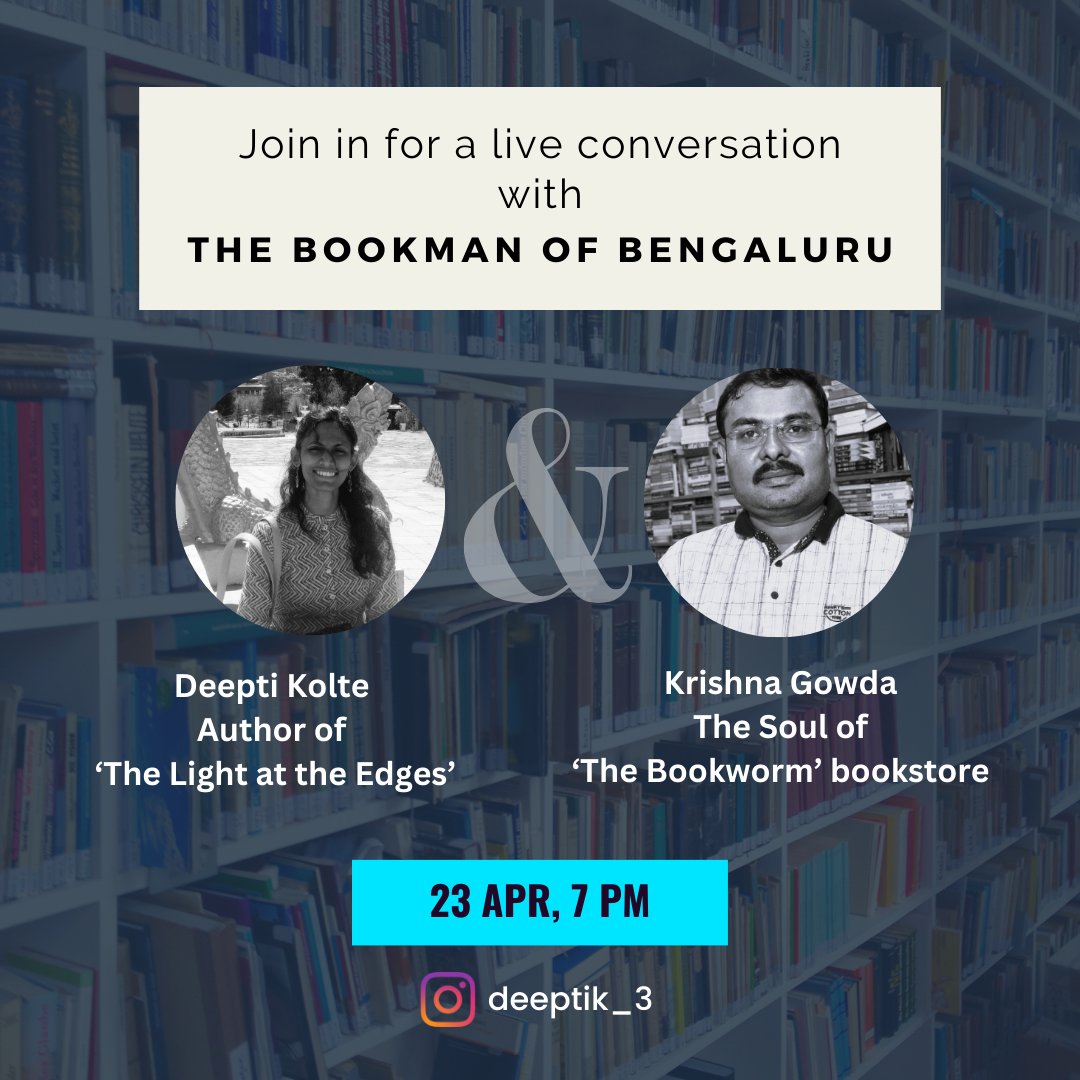 Join in for an instagram live conversation with Krishnaji, the founder of everyone's favorite bookstore in Bengaluru, 'The Bookworm'.@bookworm_Kris
#worldbookday #bookstore #booklovers #bengalurudiaries #localbookstore