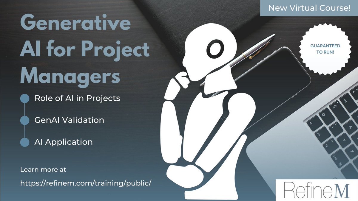 RefineM's tweet photo. Learn how to implement GenAI seamlessly into your projects in our one-day online training: Generative AI for Project Managers. Register today to reserve your spot on April 26th!

https://t.co/XD3qPUGPbE https://t.co/OYUxqTlwOi