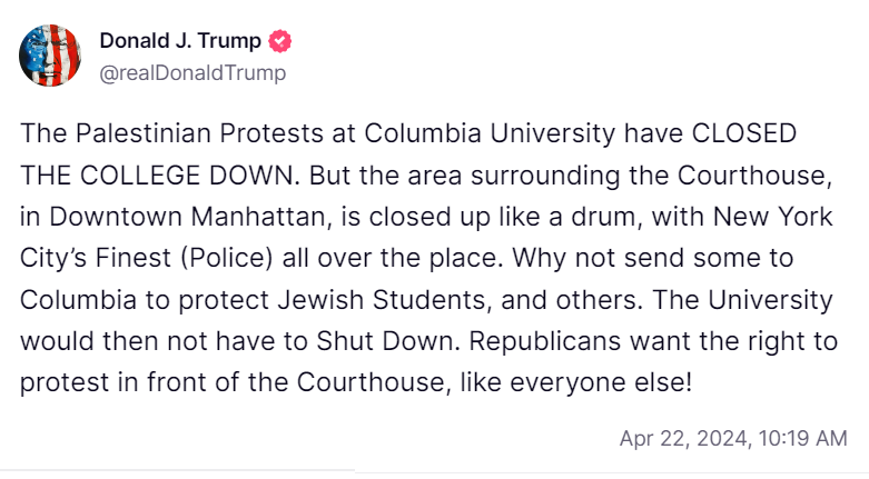 President Trump weighs in on the protests at Columbia University.