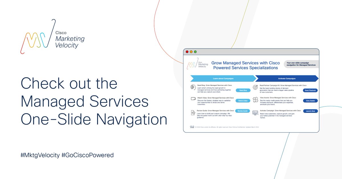 Ready to rule #ManagedServices? Our latest content drop is here! 📘🎬 Explore our blogs, videos, & playbook for success. Launch campaigns like a pro!

🚀 For a swift overview, our one-slide guide has you covered.

Click to explore! cs.co/6014beXxn
#MktgVelocity