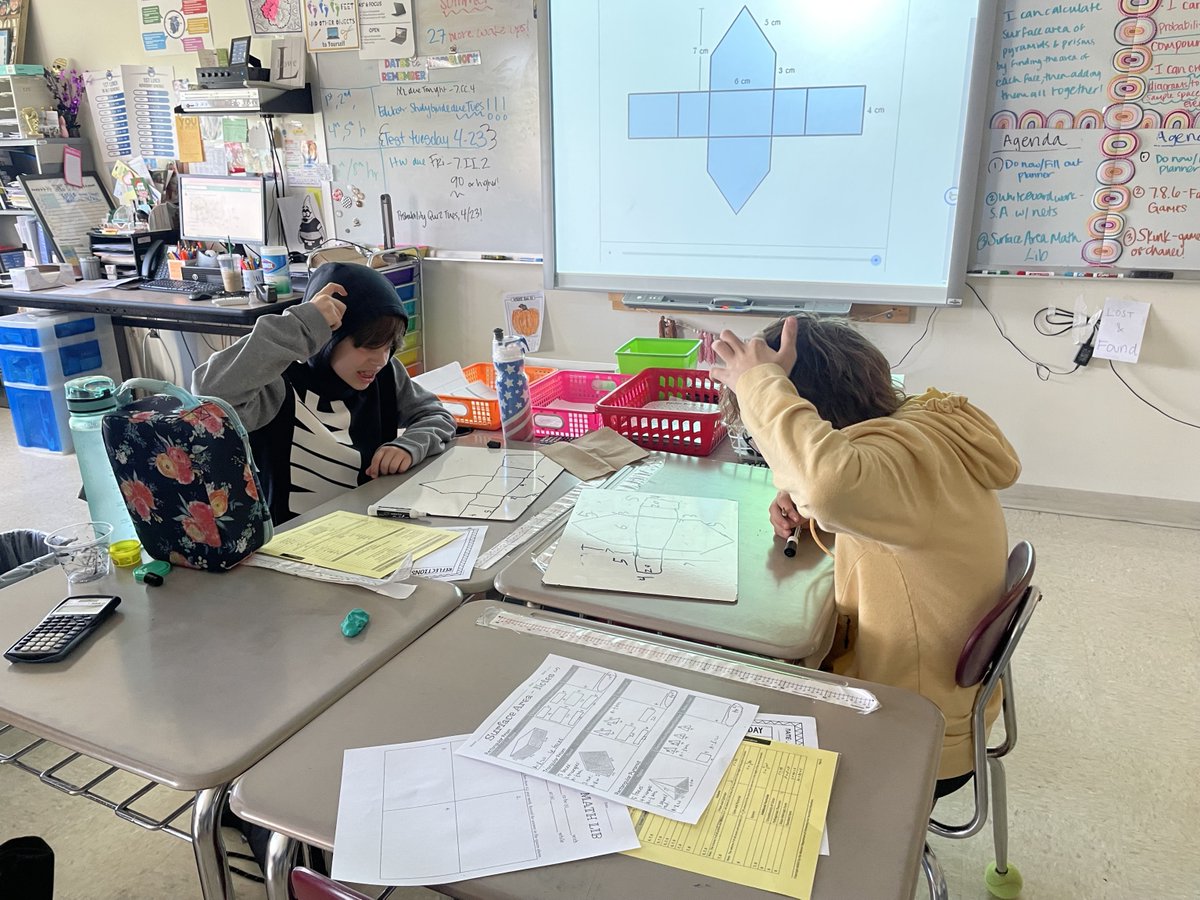 Students in Mrs. Lowe's 2nd-hour class used animations to understand nets of 3D figures, then practiced drawing them to calculate surface area. #MSDR9 #BMSPatriotProud