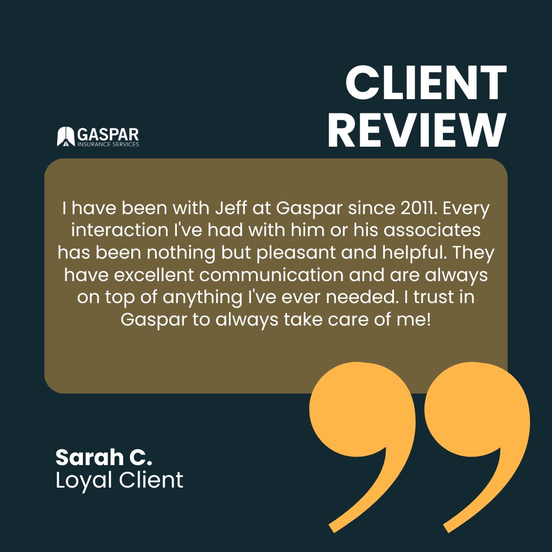 Our clients have trusted us to be there for all their needs. Just like Jeff and our dedicated team, who ensure every interaction is helpful and every communication is clear. Thank you for putting your trust in us! #MondayMotivation #GasparCares #TrustedInsurance