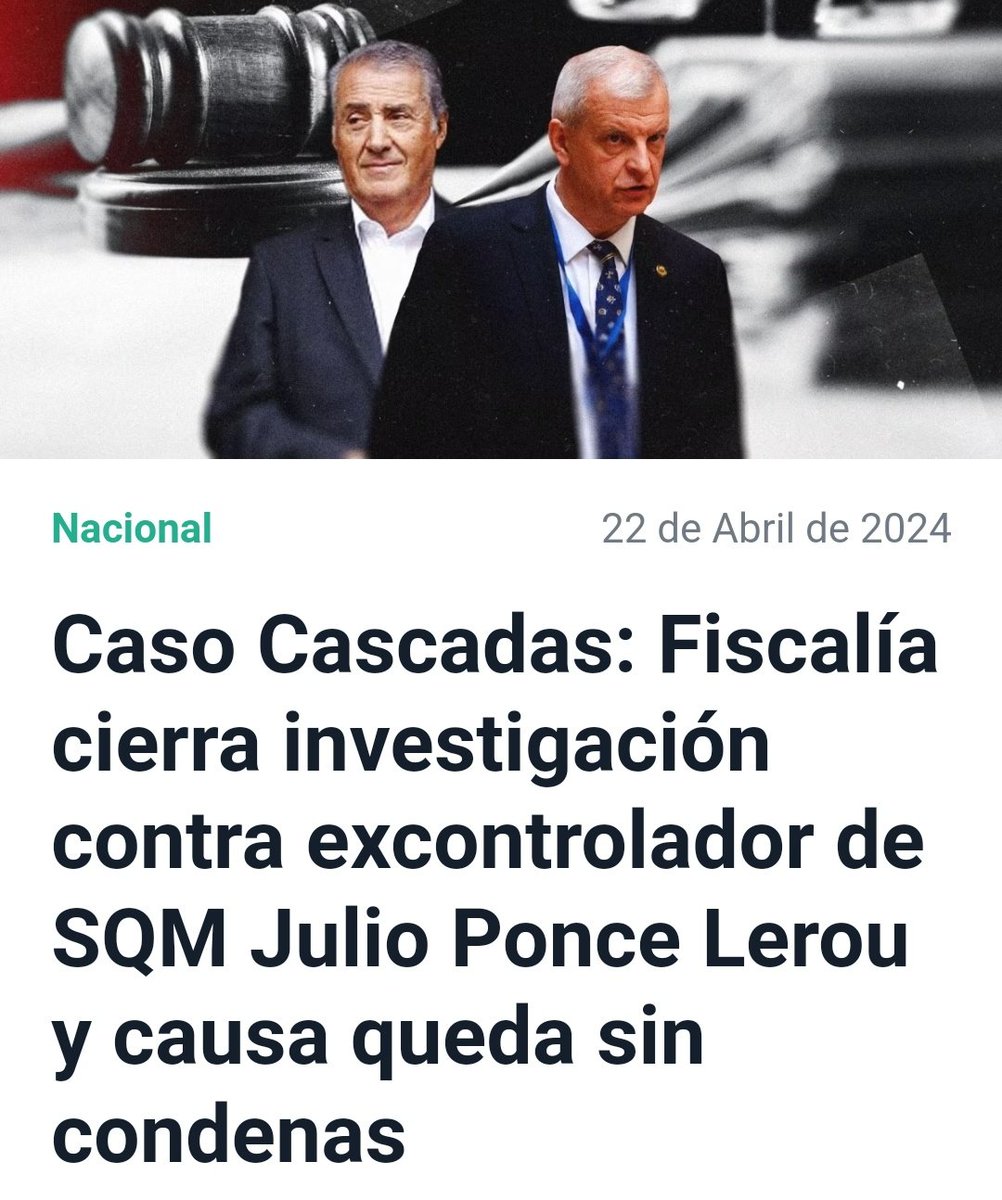 Continúa el festín de la impunidad:

Hoy, y luego de casi diez años la fiscalía centro norte cerró la investigación y dejó sin condenas a los responsables del 'Caso cascadas'. Entre los afectados estuvieron los fondos de pensiones de los trabajadores a raíz de múltiples