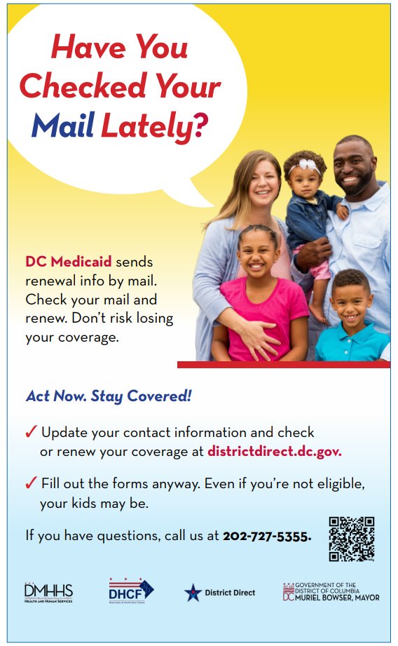 #DCMedicaidMatters Renew your Medicaid when you receive your renewal packets in the mail. Options? Call 202.727.5355 or visit districtdirect.dc.gov to renew. Time flies when you're having fun – but don't let it fly past your Medicaid renewal deadline! ⏰😊 #ActNowStayCoveredDC