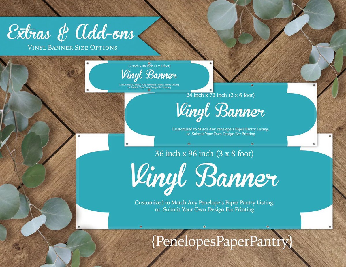 We print Banners! Choose one of our designs or send in your own. Either way Penelopes Paper Pantry has you covered. 
etsy.com/listing/151730… 
#printingservices #printing #wedding #graduation #babyshower #bridalshower #savethedate #brideandgroom #engagment #shesaidyes #ido