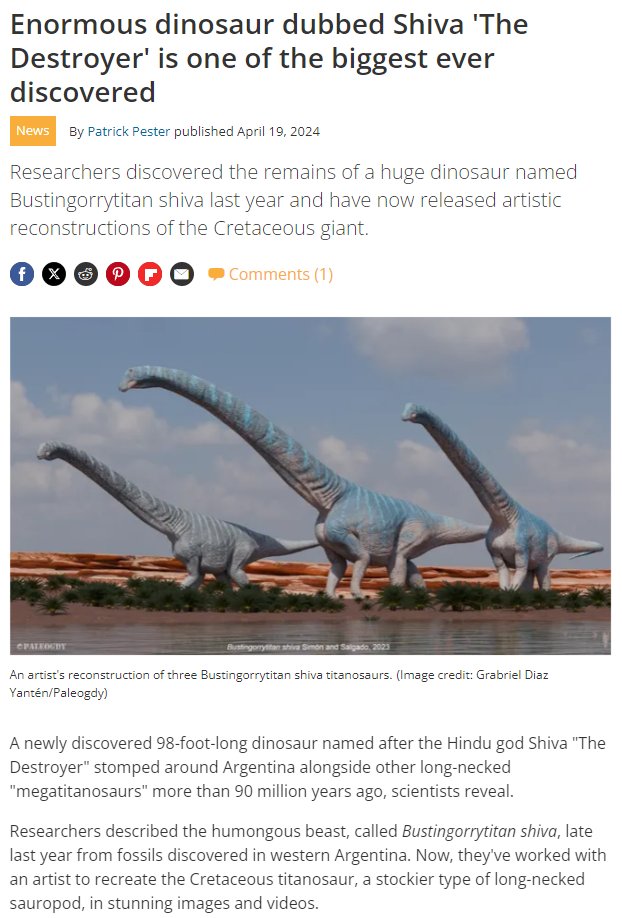 It's #MesozoicMonday! In some cool #ScienceNews, a new dinosaur, nicknamed "Shiva the Destroyer", is among one of the largest ever discovered!

You can see some of the biggest dinosaurs yourself in person at Jurassic Quest!

livescience.com/animals/dinosa…