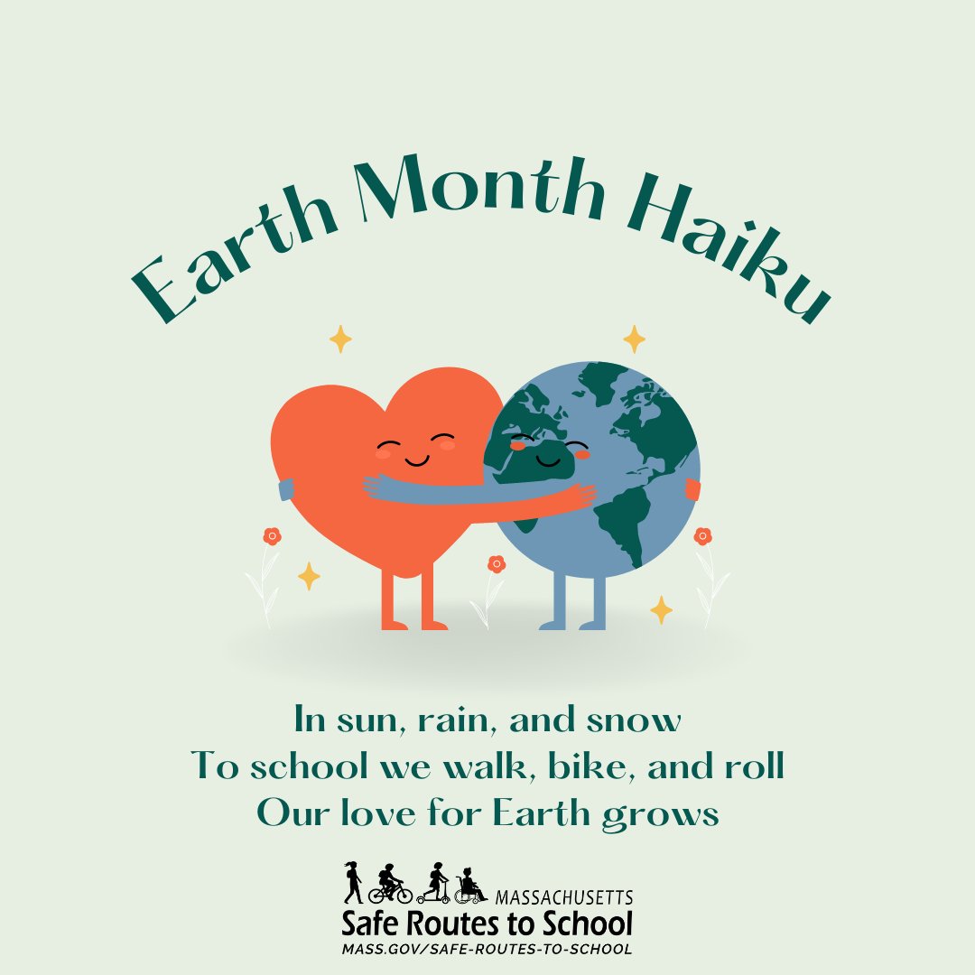 Happy Earth Day!🌎April is both #EarthMonth and #NationalPoetryMonth, so here’s a throwback to a haiku written by our own @massdot #SRTS Outreach Coordinator Maggie. ☀️🌧️❄️