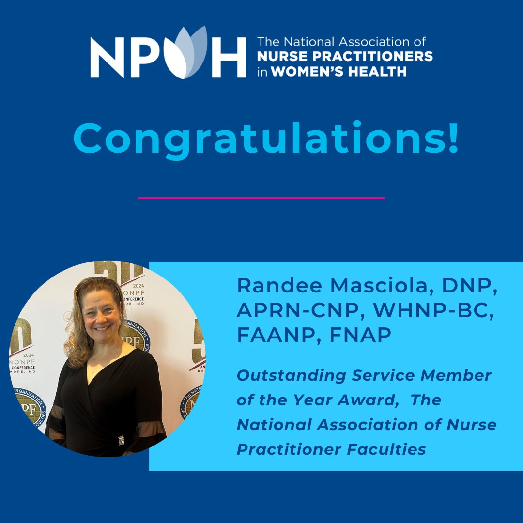 It's #MemberMonday! Congratulations to Randee Masciola, DNP, APRN-CNP, WHNP-BC, FAANP, FNAP, who received the Outstanding Service Member of the Year Award from the National Association of Nurse Practitioner Faculties (NONPF). #dnp #NPsLead