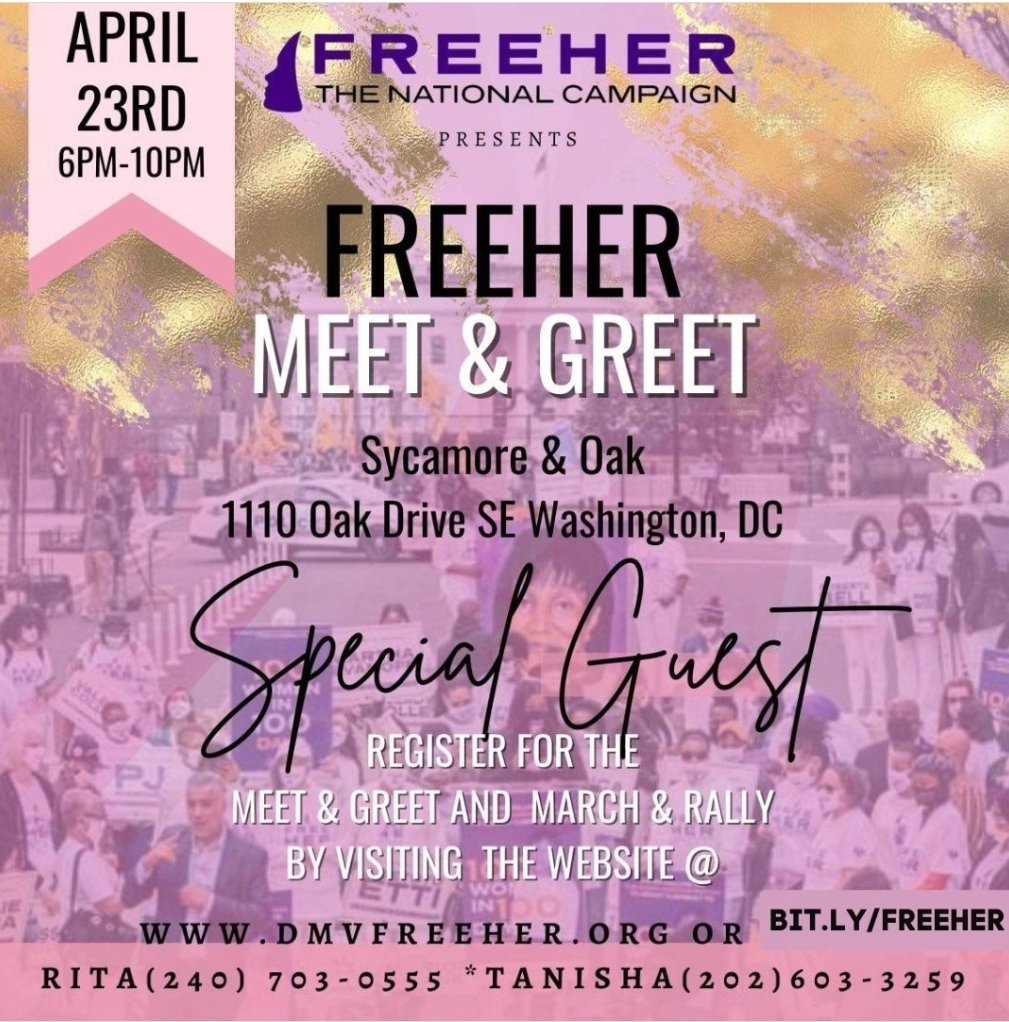 Kick off the #FreeHer March and Rally with us at the FreeHer Meet and Greet on April 23rd! Connect, share your experiences, & become an integral part of the movement✊🏾. 🗓 Date: Tuesday, April 23 ⏰ Time: 6:00 PM- 10:00 PM 🔗 Register Now 👇🏾: bit.ly/FREEHER