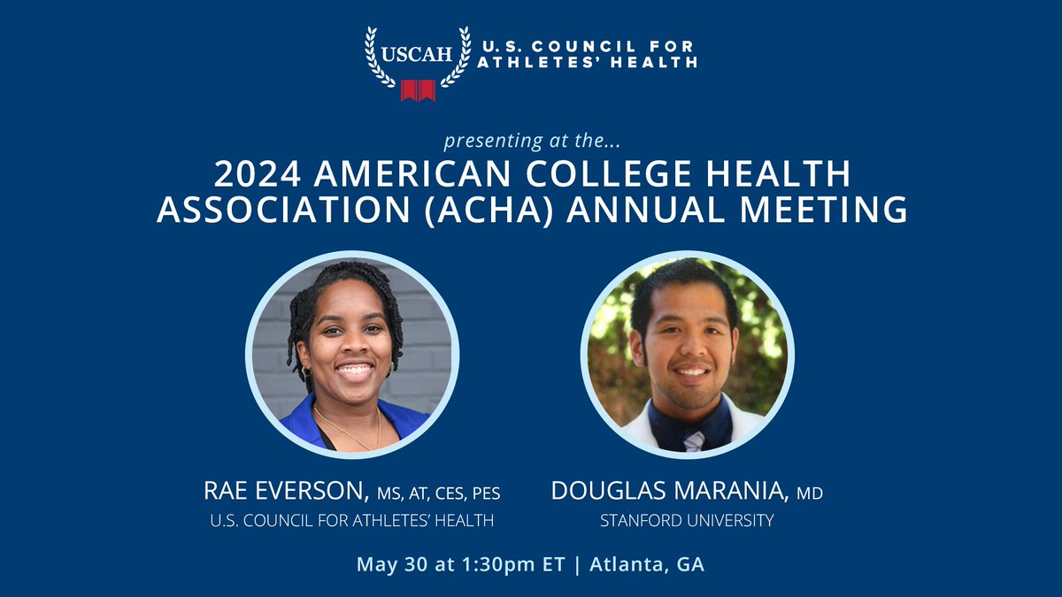 Planning to attend the 2024 American College Health Association Annual (ACHA) Meeting? Join USCAH's @RaeE_USCAH and @StanfordMed Dr. Marania as they present new ACHA guidelines for best practices for collegiate intramural, club, and recreational sports.