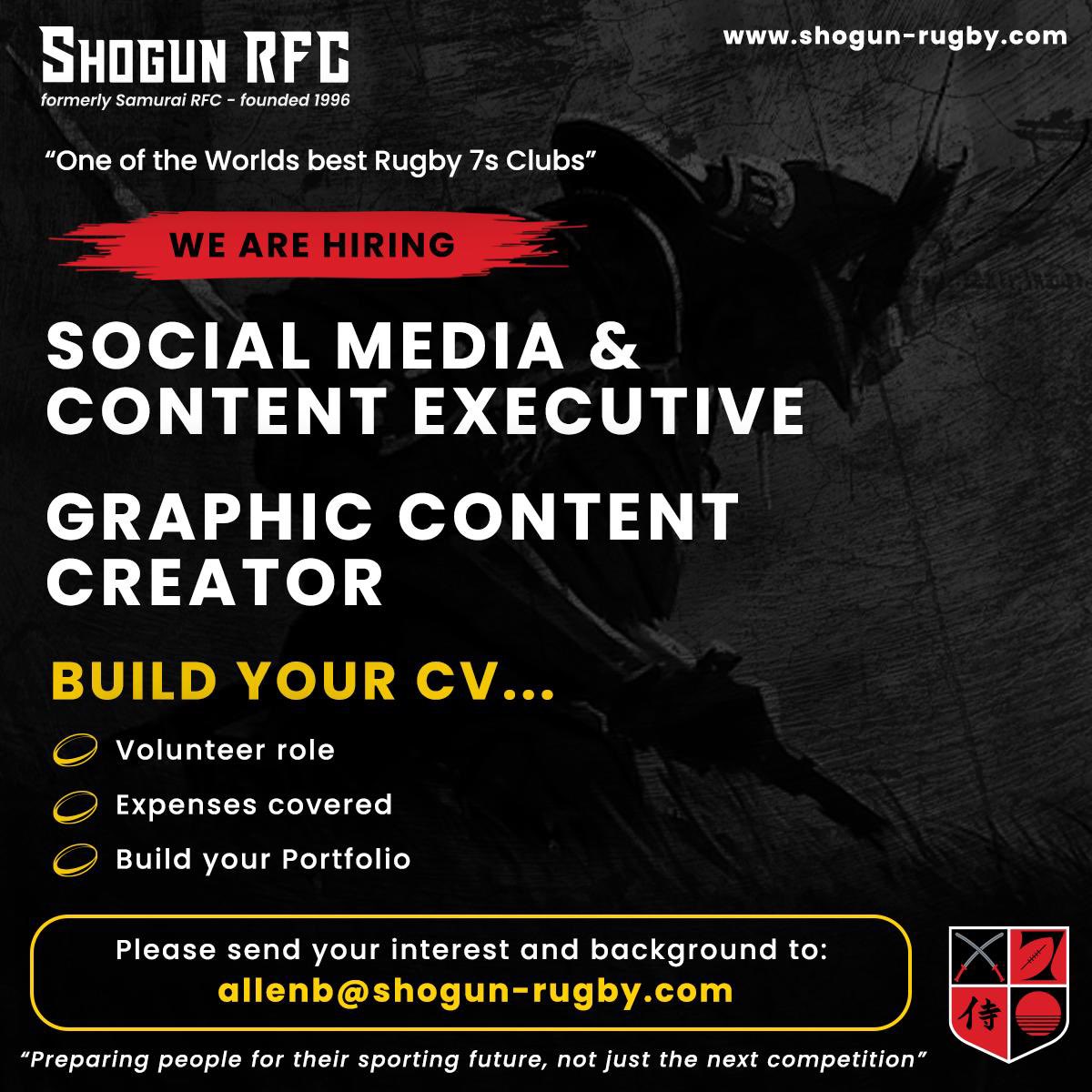Shogunrugby's tweet image. Do you want to join the @ShogunRugby Crew? Great opportunity for you to get involved with the one of the World’s most successful Rugby club.
See posters for more details 
 #ProvenPathway #Development #NewName #SameCoreValues #EndlessPossibilities
