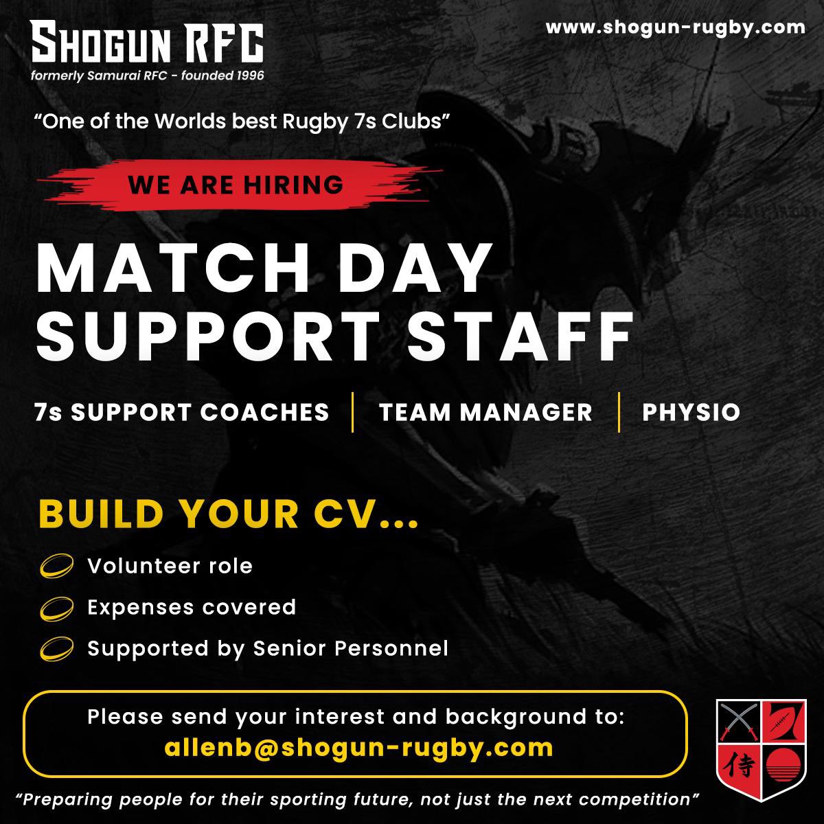 Do you want to join the @ShogunRugby Crew? Great opportunity for you to get involved with the one of the World’s most successful Rugby club.
See posters for more details 
 #ProvenPathway #Development #NewName #SameCoreValues #EndlessPossibilities