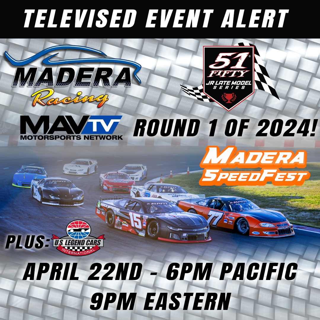StevenBlakesley's tweet photo. TUNE IN ALERT - Round 1 of the #51FIFTY Jr. Late Model Series from Madera Speedway airs tonight on @MAVTV at 6pm Pacific | 9pm Eastern, plus @USLegendCars highlights as well! https://t.co/jtQH0sQVxA