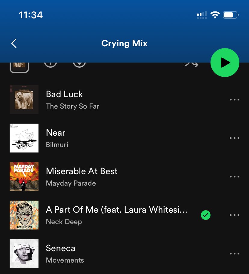 You vs the first five songs on your Spotify generated crying playlist

Actually surprised there isn’t more @maydayparade been crying to them since March 20th